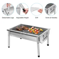 SunJas Holzkohlegrill CA-09C Tragbar Standgrill Faltbare Schaschlikgrill Edelstahl BBQ Tischgrills 40x28x21.5cm Gartengrill Holzkohle Grill Klappgrill