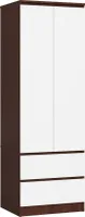 Kleiderschrank AKORD S60 Wenge 60 cm 2 Türen 2 Schubladen Regal Front Weiß B60 x H180 x T51 cm