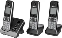 Panasonic KX-TG6723GB - Telefon bezprzewodowy - Automatyczna sekretarka z identyfikatorem dzwoniącego - DECT - Czarny + 2 dodatkowe słuchawki