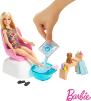 Barbie Mani-Pedi Puppe (blond) Spielset, Anziehpuppe, Nagelstudio mit Zubehör