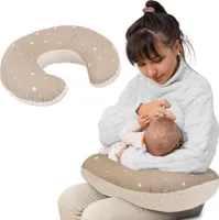 Stillkissen klein Minky 130 x 45 cm - Stillhörnchen kleines Still Kissen Nursing Breastfeeding Pillow für unterwegs Beige mit Weiß Sternen