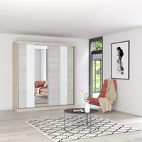 Schwebetürenschrank Kleiderschrank Schrank 203cm Sonoma Eiche/Kathult mit Spiegel Multi 32