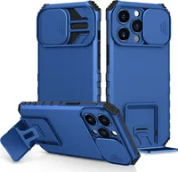 iPhone 13 Pro Max Hülle, Dual Layer Ständer Schutzhülle mit Schiebe Kamera Schutz für iPhone 13 Pro Max Blau