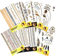12 Blatt Temporäre Make Up Metallic Tattoo Gold Silber Flash Tattoos Aufkleber Party Tätowierung Frauen Mädchen