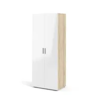 Petra Kleiderschrank 2 Türen Nachbildung Eiche Struktur und Weiß Hochglanz.