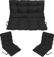 Sitzkissen Bankkissen Bankauflage - 140x50 cm und Rückenlehne 140x60 cm mit 2er 48x96 cm Stuhlkissen Set - Outdoor und Indoor - schwarz