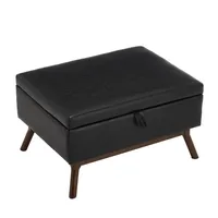LVHOM Fußhocker mit Stauruam, Quadratischer Sitzhocker, Ottomane aus Kunstleder, Holzbeine, Fußstütze, Polsterhocker, 80 x 59 x 45 cm, Schwarz