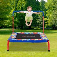GOPLUS Kinder Mini Trampolin mit Haltegriff, 92 x 92cm Gartentrampolin bis 150kg belastbar, Kindertrampolin für Indoor&Outdoor&Garten, für Kleinkinder 3-7 Jahre
