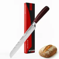 Matakumi Brotmesser 20 cm Wellenschliff Klinge - Extra Scharfe Brotschneidemesser aus Rostfreiem Edelstahl - Brötchenmesser - Brotmesser Damast Stil
