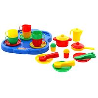 WADER Küchenset auf Tablett Kochset Kinderspielzeug Pfanne Topf 2 Personen 