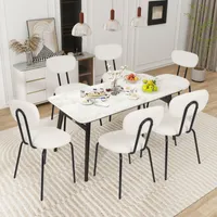 Puluomis Esszimmerstühle 6er Set Essstühle Küchenstühle Polsterstuhl mit Rücklehne Wohnzimmerstuhl,  Boucle weiß