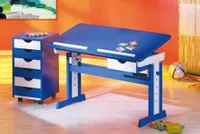 Kinderschreibtisch Set PACO mit Rollcontainer in blau weiß mit Schublade