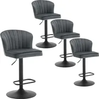 EUGAD 4 x Barhocker höhenverstellbar, 360° drehbar, Samt, Dunkelgrau