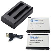 Trade-Shop 3in1 Set: 2x Akku + USB Doppel Dual LED Schnell-Ladegerät für 2 Akkus für IS360X2B, Insta360 ONE X2 / Actionkamera 360-Grad-Kamera Digicam