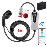 Kabel do ładowania pojazdów elektrycznych typu 2 16A 11KW, ładowarka do pojazdów elektrycznych z wtyczką CEE, 6M Przenośna mobilna stacja Wallbox do pojazdów elektrycznych Z kontrolą WIFI/APP Regulowany prąd