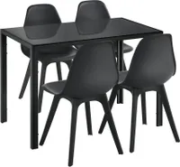 [en.casa] Jedálenský set pre 4 osoby Čierny jedálenský stôl + 4 stoličky Kuchynský stôl Jedálenský stôl s jedálenskou stoličkou