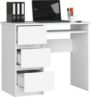 Computertisch Bürotisch mit ausziehbarer Tastaturablage, Laminatplatte mit ABS-Kante, mit 3 Schubladen links, 90 x 50 x 77 cm, weiß
