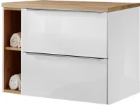 Waschtischunterschrank Set mit Regal 81cm TOSKANA-56 Hochglanz weiß & Wotaneiche B/H/T ca. 81/59,5/46cm