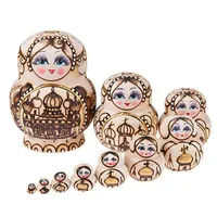 10Pcs Schloss Muster Russische Matroschka Matrjoschka Holz Puppe Kinder Gift