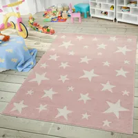 TT Home Kinder- & Jugendzimmer Teppich Im Sternhimmel Design Pastell Trend In Rosa Weiß Größe 160x220 cm