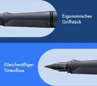 Lamy safari steel black Füller - Füllhalter mit ergonomischem Griff & polierter Stahlfeder in Strichbreite B