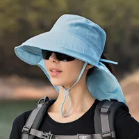 Sonnenhut mit Nackenschutz, UV Schutz Breite Krempe Pferdeschwanzhut, Verstellbarer Sommerhut zum Strandangeln im Freien, Blau