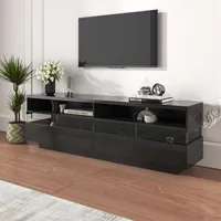 okwish TV-Schrank TV-Lowboard mit LED-Beleuchtung, 173.5*38*55 cm, Fernsehtisch Wohnzimmerschränke Hochglanz-schrank für Wohnzimmer, Schwarz