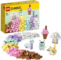 LEGO 11028 Classic Pastell Kreativ-Bauset Bausteine-Box, Konstruktionsspielzeug für Mädchen und Jungen ab 5 Jahren mit Modellen; Eiscreme, Dinosaurier, Katze & mehr