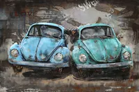 3D Metallbild blaue Autos mit Pärchen