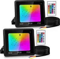 Jopassy 50W RGB fluter mit Fernbedienung RGB LED Strahler RGB LED Außenstrahler IP66 Wasserdicht 2 Stück