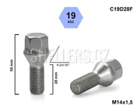 Kolový šroub M14x1,5x28 kužel, klíč 19, C19D28F, výška 55 mm