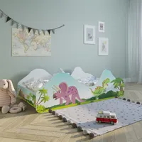Detská posteľ pre mládež 80x160 s ochranou proti vypadnutiu | detská posteľ na hranie Dinosaurus s lamelovým roštom, bez matraca