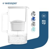 Wessper Wasserfilterkanne aus Glas 3 L Kompatibel mit Brita-Wasserfilterkartuschen, Inklusive 1 Wasserfilter-Kartusche, Weiß