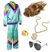 Kostümheld® 6 in 1 Vokuhila Set 80er Outfit Kostüm mit Uni Trainingsanzug, Assi Perücke, Goldkette, Brille - für Fasching & Karneval