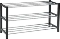 Schuhregal - Schwarz - Chromfarben - MDF - Metall - 80 x 28,5 cm - mit 3 Ablageflächen