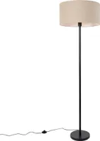 QAZQA - Design Stehlampe schwarz mit Schirm hellbraun 50 cm - Simplo I Wohnzimmer I Schlafzimmer - Stahl Rund - LED geeignet E27