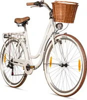 Bergsteiger Marseille 26 Zoll 28 Zoll Damenfahrrad, ab 150 cm, Korb aus Rattan, Fahrrad-Licht, Damen-Citybike, Damenrad im Retro-Design, 6 Gang Shimano Tourney Schaltung