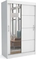 Brent - Kleiderschrank mit Schiebetüren Windsor Tomy, 100x200x60 cm, mit Spiegel, Stangen und Einlegeböden für Kleidung, Laminierte Spanplatte, Aluminiumschienen, Weiß