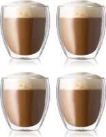 4er Set Mundgeblasene Doppelwandige Thermogläser – Hitzebeständige Latte Macchiato & Kaffeegläser Teeglas, Espresso, Cappuccino 350ml