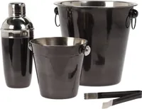 Excellent Houseware Bar-Set, Cocktail-Set - 4-teilig - Cocktail-Shaker, Weinkühler, Eiskübel, Eiszange - Schwarz - Edelstahl