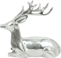 Deko Figur Skulptur Hirsch liegend 33x13x29cm Aluminium Silber