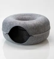 Katzentunnel Katzenhöhle Katzenbett Spielhöhle Kratzbaum+Küschenhöhle Grau 60x60x28 cm aus Filz, rund, Grau