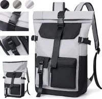 7MAGIC Rolltop Rucksack Herren Damen 26L, Handgepäck Groß Laptop Rucksack Wasserdichter mit 15.6 Zoll Laptopfach, Reiserucksack Rucksäcke Schulrucksack für Reisen Schule Studium, Grau