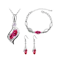 Damen-Schmuckset mit geometrischem Strass-Anhänger, Halskette, Armband, Haken und Ohrringen-Rosenrot