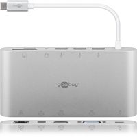 Goobay  USB C  Multiport Adapter mit LAN / HDMI / VGA /  Mini DisplayPort /   USB A 3.0 / Kartenlesegerät für SD und Micro SD /   AUX