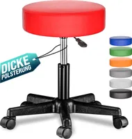 CASARIA® Rollhocker Höhenverstellbar 10 cm Polsterung 46-60 cm Sitzhöhe 360° Drehbar Ø 35cm Rund Rollen Bürohocker Drehhocker Arbeitshocker Hocker Rot