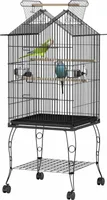 JNGLGO Vogelvoliere großer Vogelkäfig Papageienkäfig Vogelhaus Käfig Voliere kanarienvögelkäfig mit Ständer, Rollen Schwarz 55x55x145cm (mit Offenem Dach)