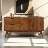 Lowboard TIVOLI, Sideboard aus massiver Kiefer kastanienfarben, mit 2 Türen und 2 Schubladen, Kommode skandinavisch im Retro Look