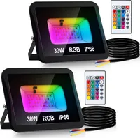 Jopassy 30W RGB fluter mit Fernbedienung RGB LED Strahler RGB LED Außenstrahler IP66 Wasserdicht 2 Stück