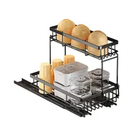 Küchenregal Waschbecken Regal Schubladenregal Gewürzregal, Etagenregal 4 Haken Lagerregal Organizer für Küche, Badezimmer, Speisekammer, Schwarz